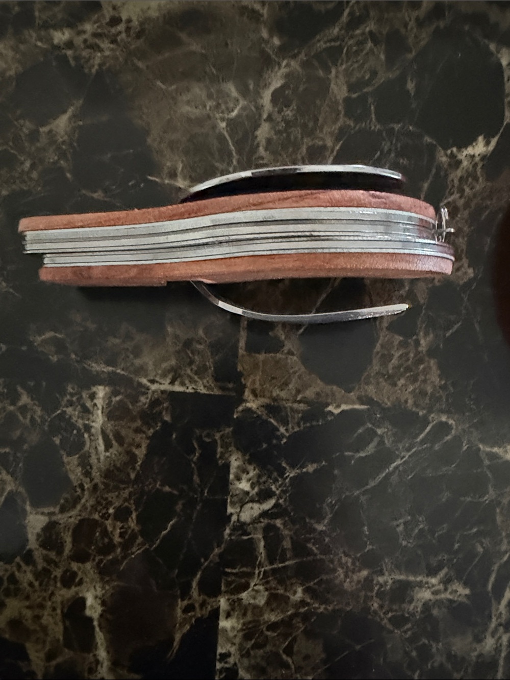 Slim Brown Leather Key & Card Holder with Metal Clip